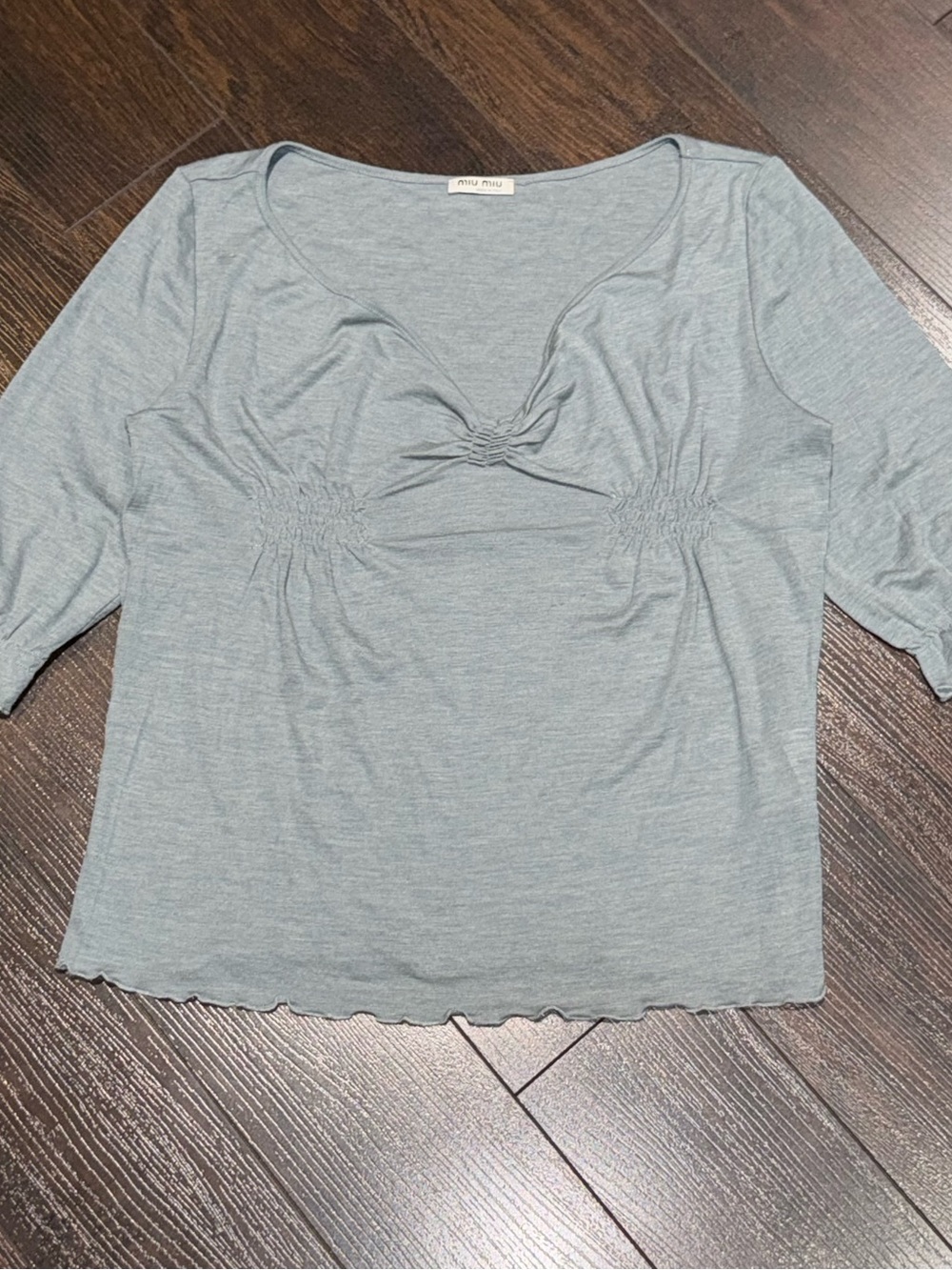 Miu Miu Wool Silk Blouse 3/4 Sleeve Women’s Size S Grey Made in Italy FLAWS!